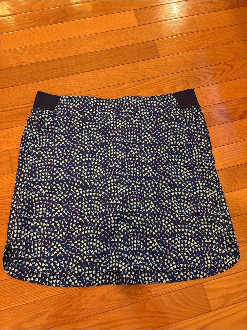 Navy Blue Geometric Print Skort with Elastic Waistband